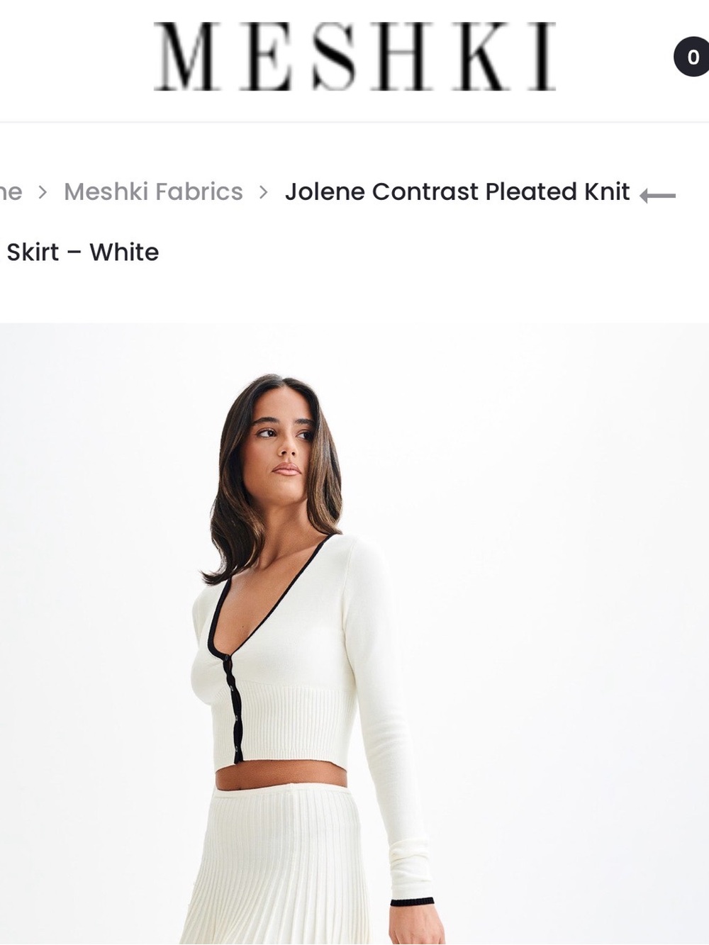 Meshki Cream Ribbed Crop Cardigan with Black Contrast Trim